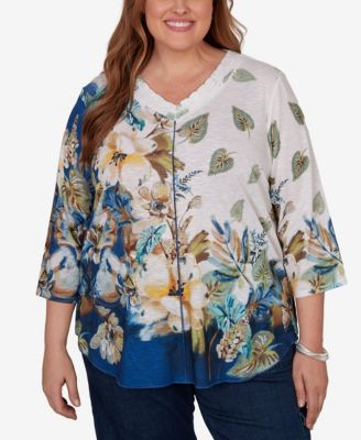 Alfred Dunner Женский трикотажный топ Plus Size с цветочным принтом и текстурой
