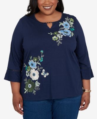 Женский трикотажный топ Alfred Dunner Plus Size Indigo с асимметричным узором из пайеток