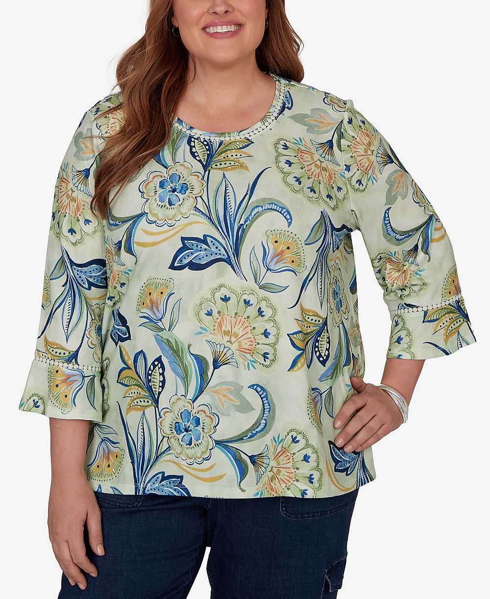 Вязаный топ Alfred Dunner Plus Size Indigo Girls Bold Meadow Floral