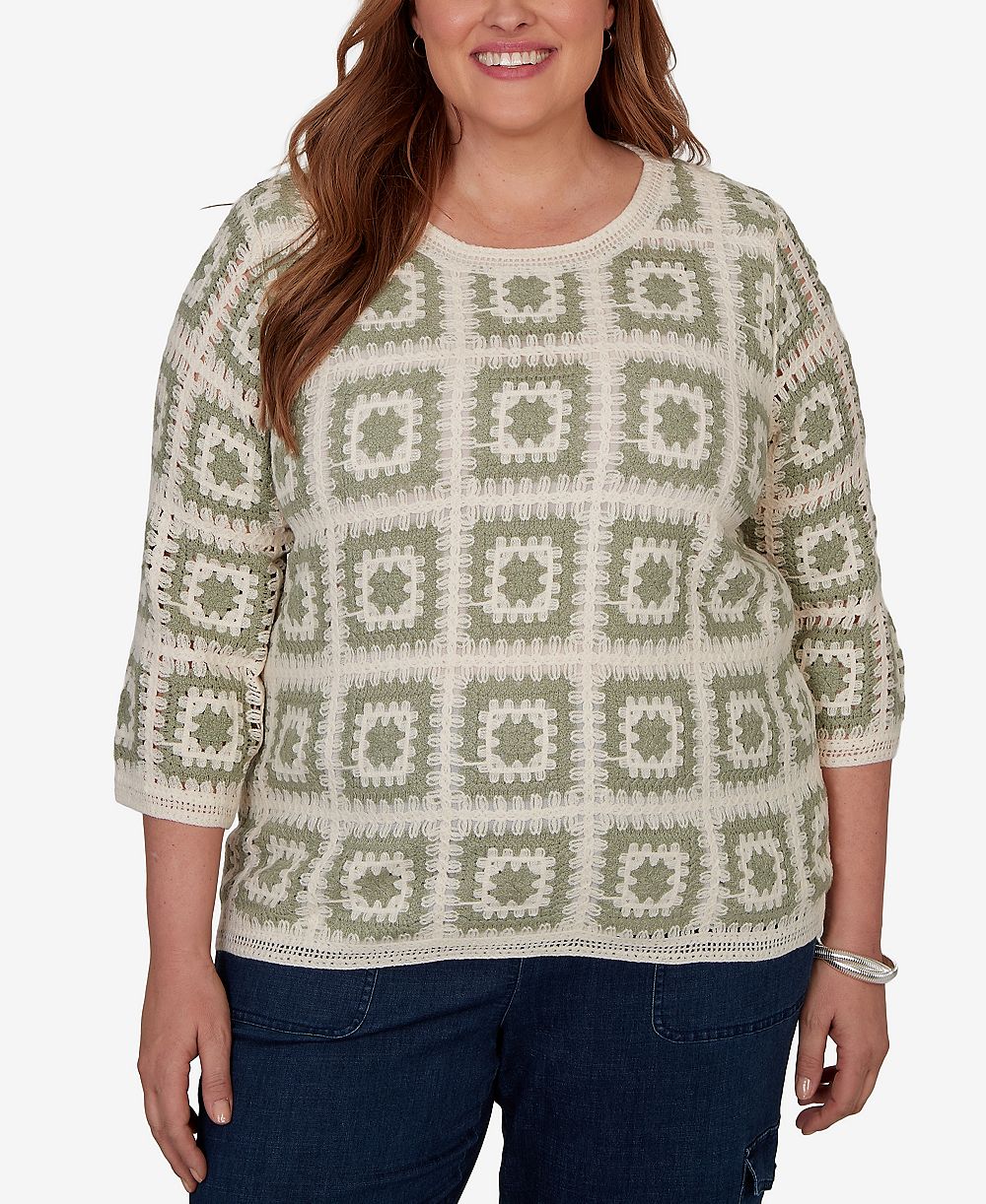 Alfred Dunner Plus Size Indigo Girls Топ с вязаными квадратами