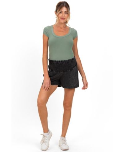 Pinkblush Women's Black Smocked Waist Mineral Wash Shorts
