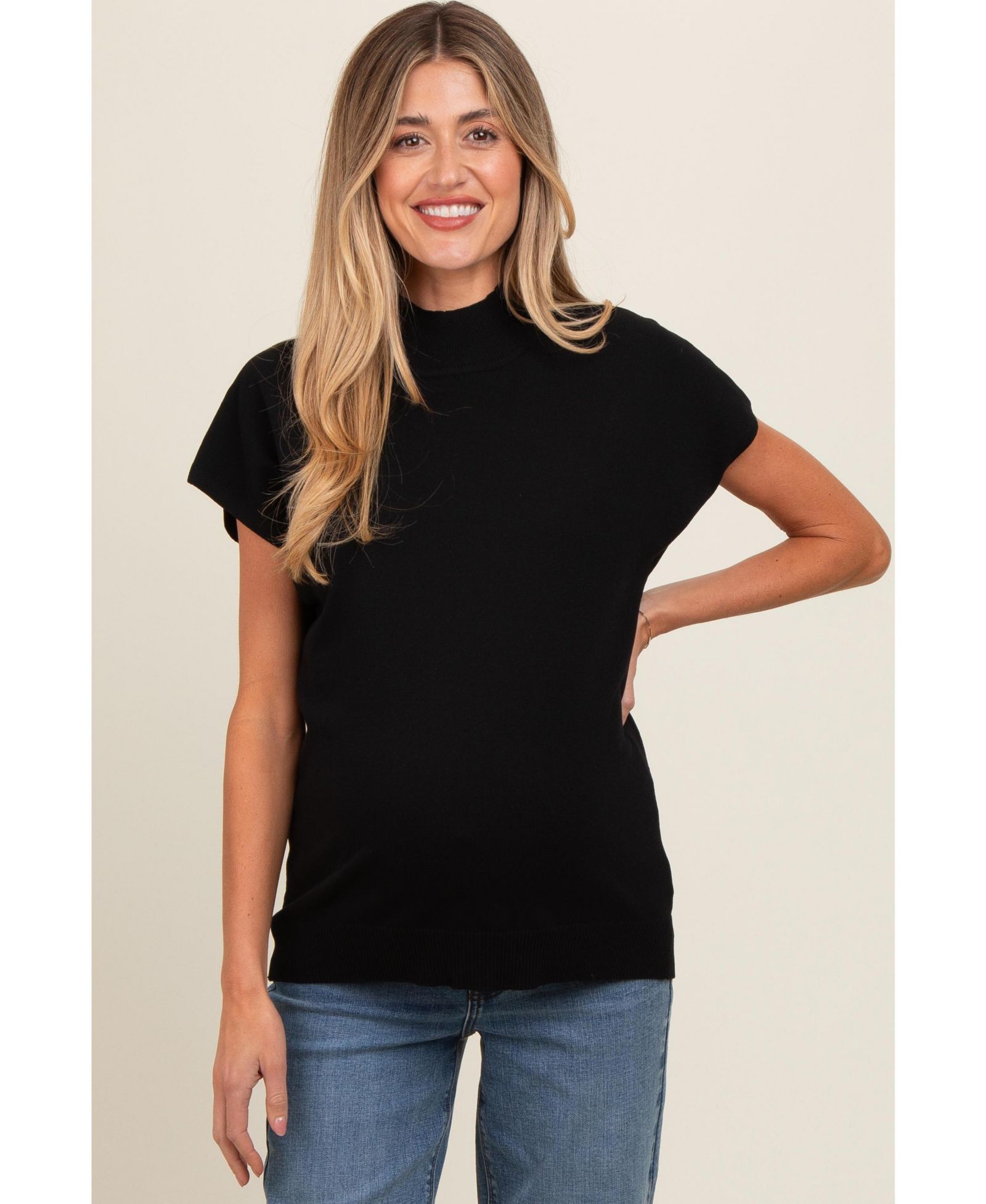 Pinkblush Women's Black Mock Neck Knit Top