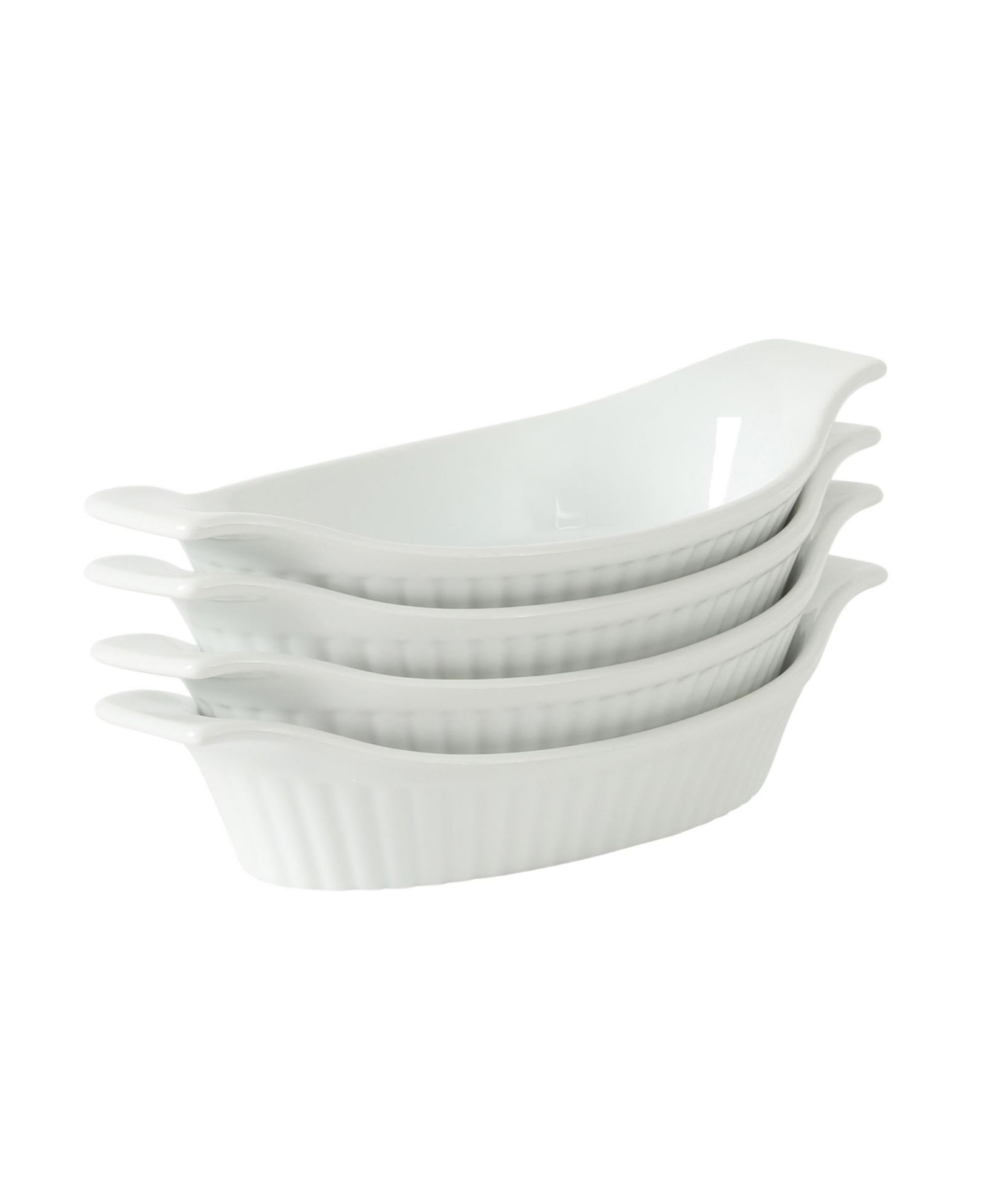 Gibson Home Gracious Dining Oval Au Gratin Baking Dishes, 4-Piece Set - 15 oz Oven Safe Ceramic Small Casserole Dishes with Handles
