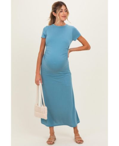 Pinkblush Women's Blue Short Sleeve Ruched Midi Dress