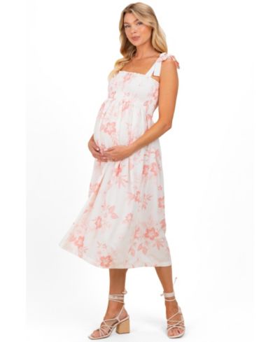 Pinkblush Women's Peach Floral Smocked Midi Dress