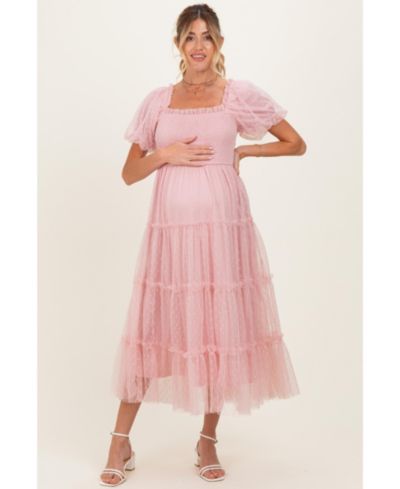 Женское миди-платье Pinkblush CreamTulle Puff Sleeve Smocked