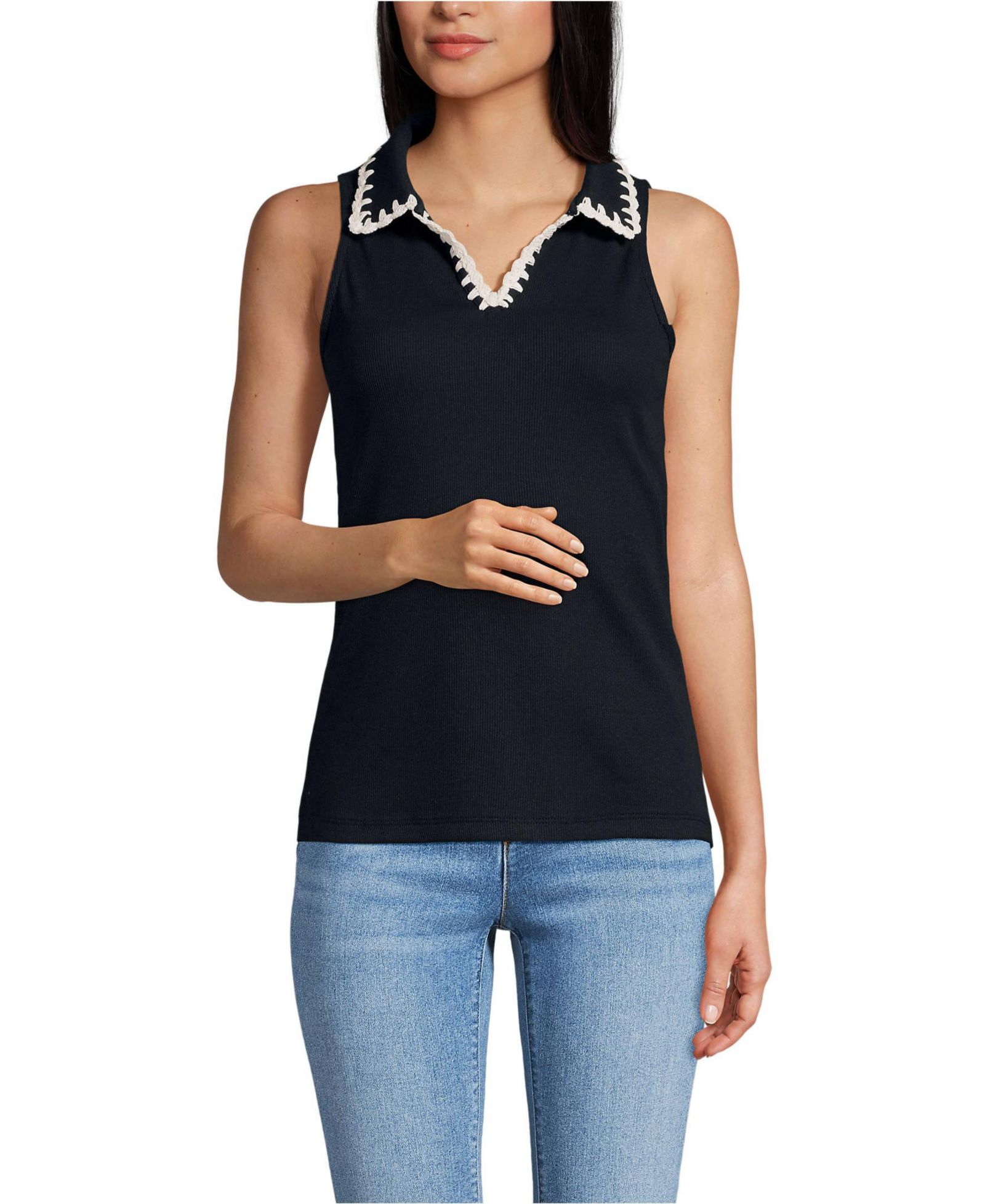 Lands' End Women's Sleeveless Micro Rib Polo