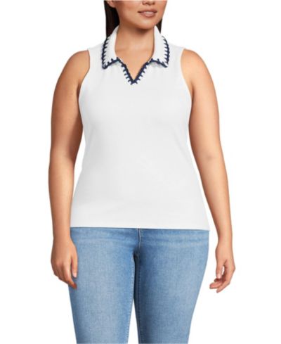Lands' End Plus Size Sleeveless Micro Rib Polo