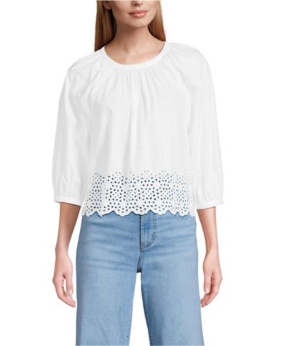 Lands' End Women's Gathered Eyelet Top