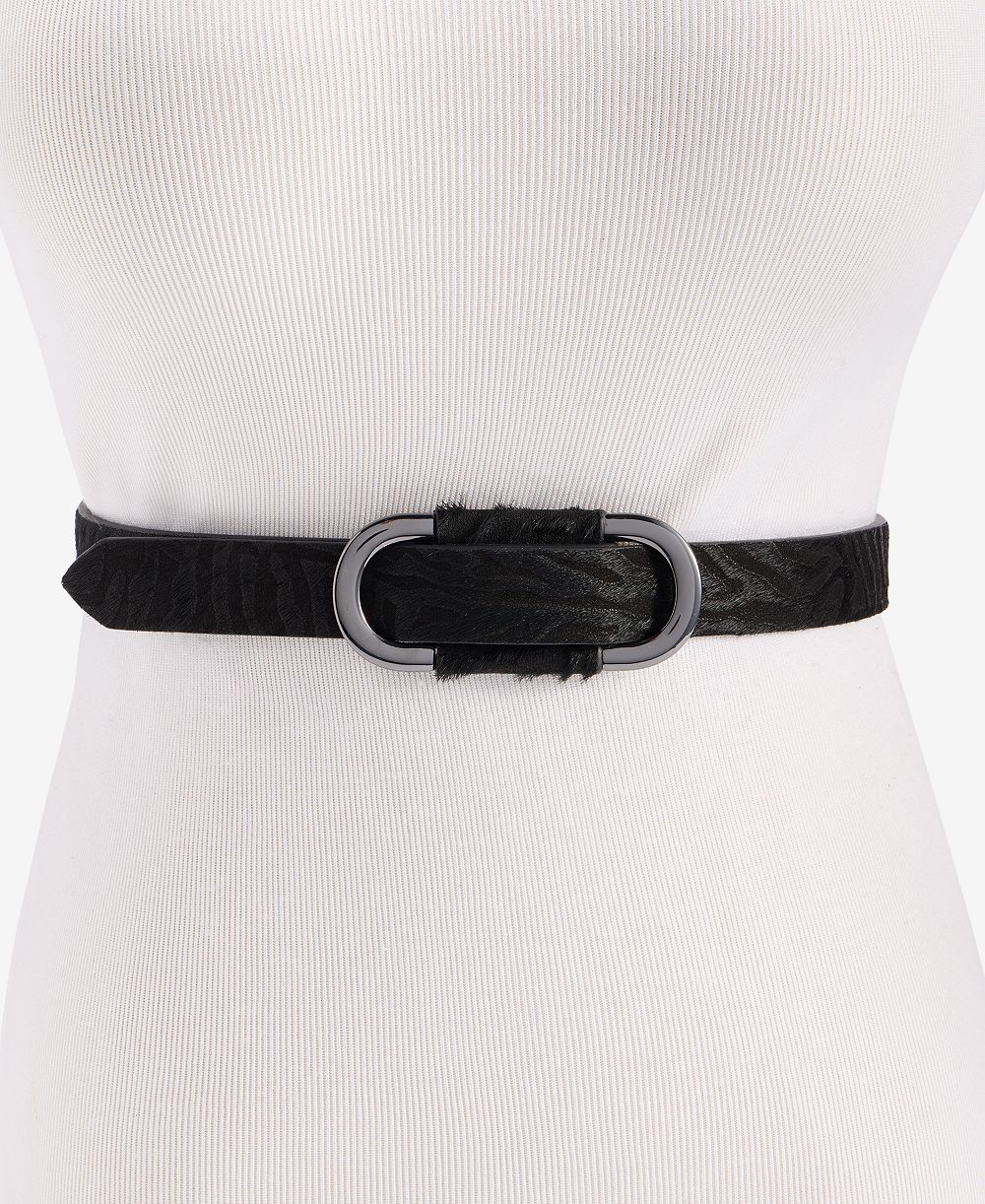 I.N.C. International Concepts Black Zebra Calf Hair Friction Oval Skinny Belt, Macy's Exclusive