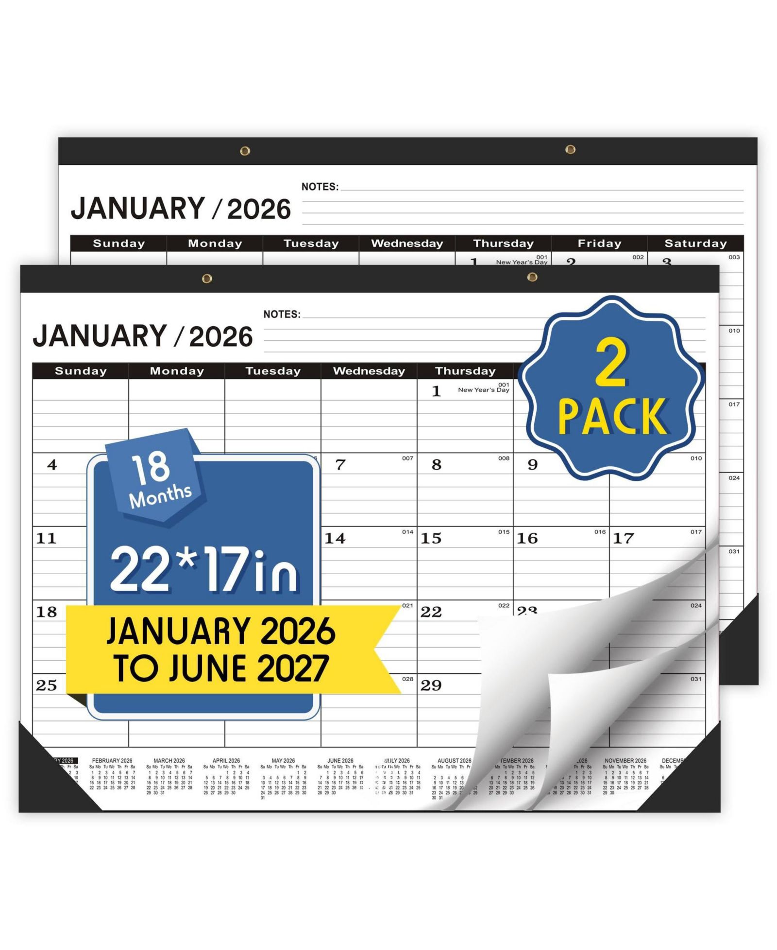 GNUADZ Desk Calendar 18 Month PVC Cover Round Holes Notes  2026