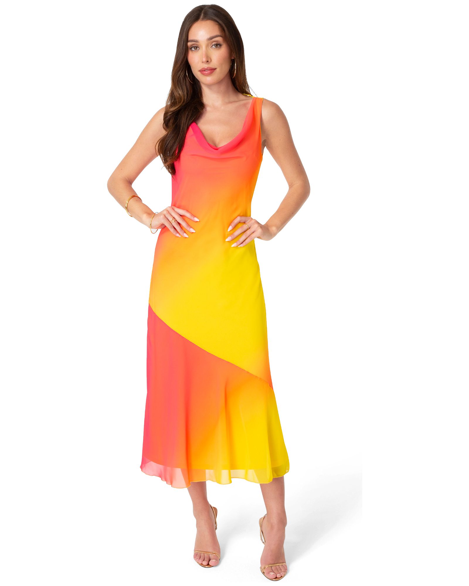 Женское шифоновое платье макси Bebe Ombre Chiffon Cowl