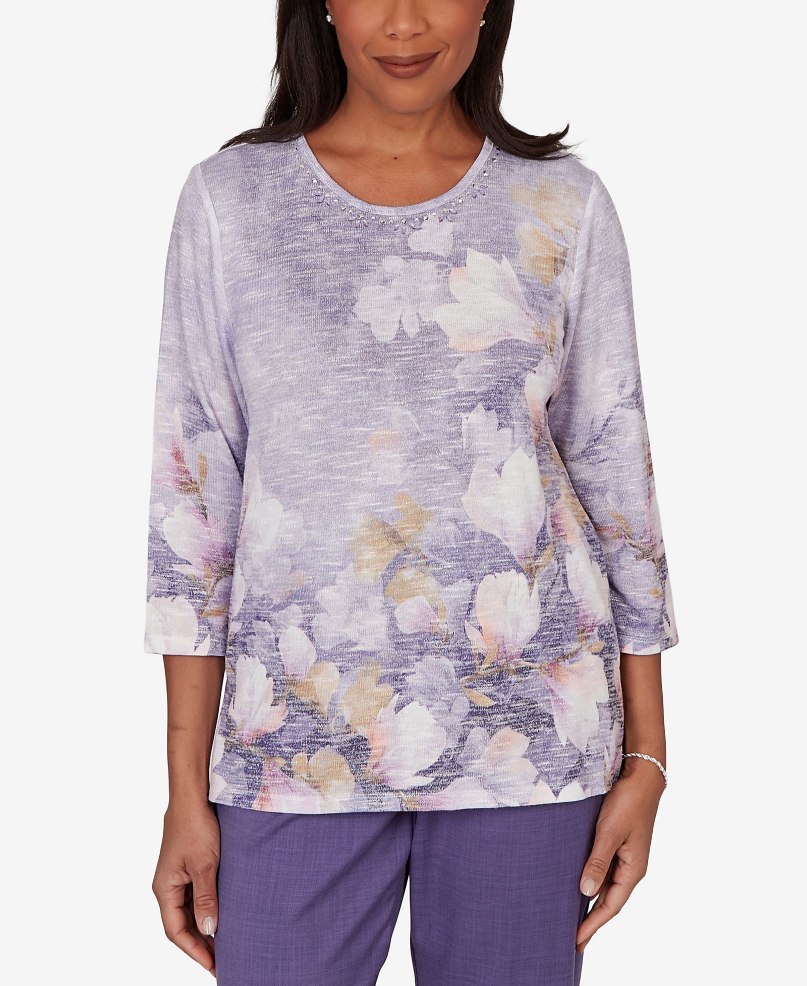Alfred Dunner Petite Grand Bazaar Amethyst Floral Top