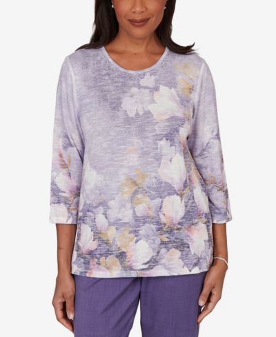 Alfred Dunner Petite Grand Bazaar Amethyst Floral Top