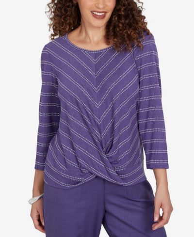 Alfred Dunner Petite Grand Bazaar Twisted Hem Chevron Top