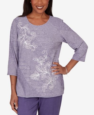 Женский трикотажный топ Alfred Dunner Petite Grand Bazaar Embroidered Diagonal Textured Knit