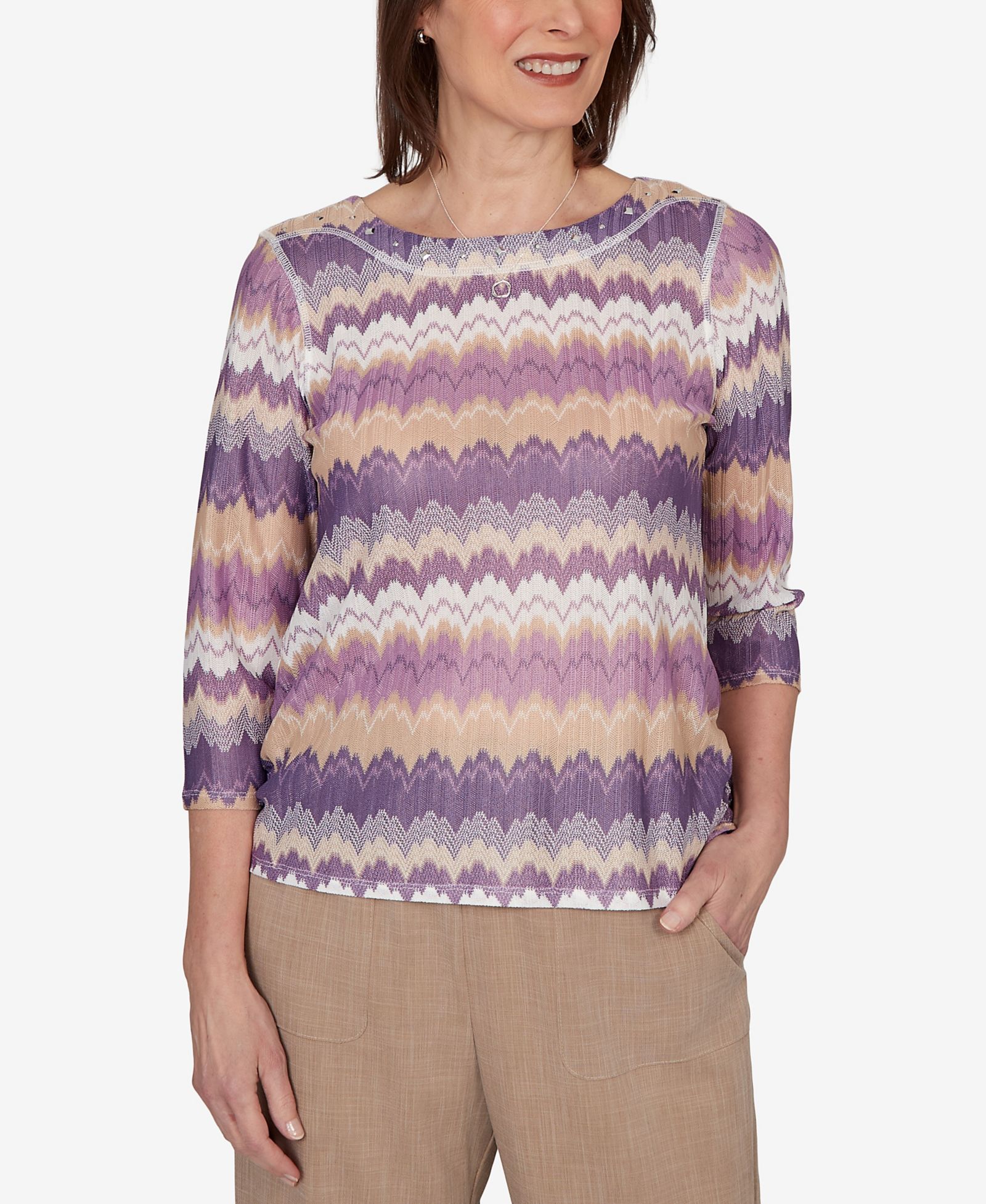 Alfred Dunner Petite Grand Bazaar Rippled Stripes Knit Top