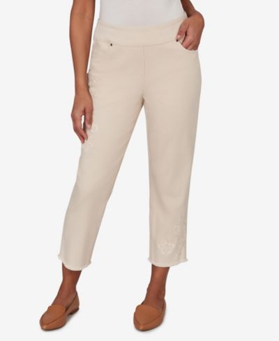 Alfred Dunner Petite Camden Market Tonal Floral Applique Ankle Pants