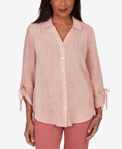 Alfred Dunner Petite Camden Market Crinkle Gauze Button-Front Top