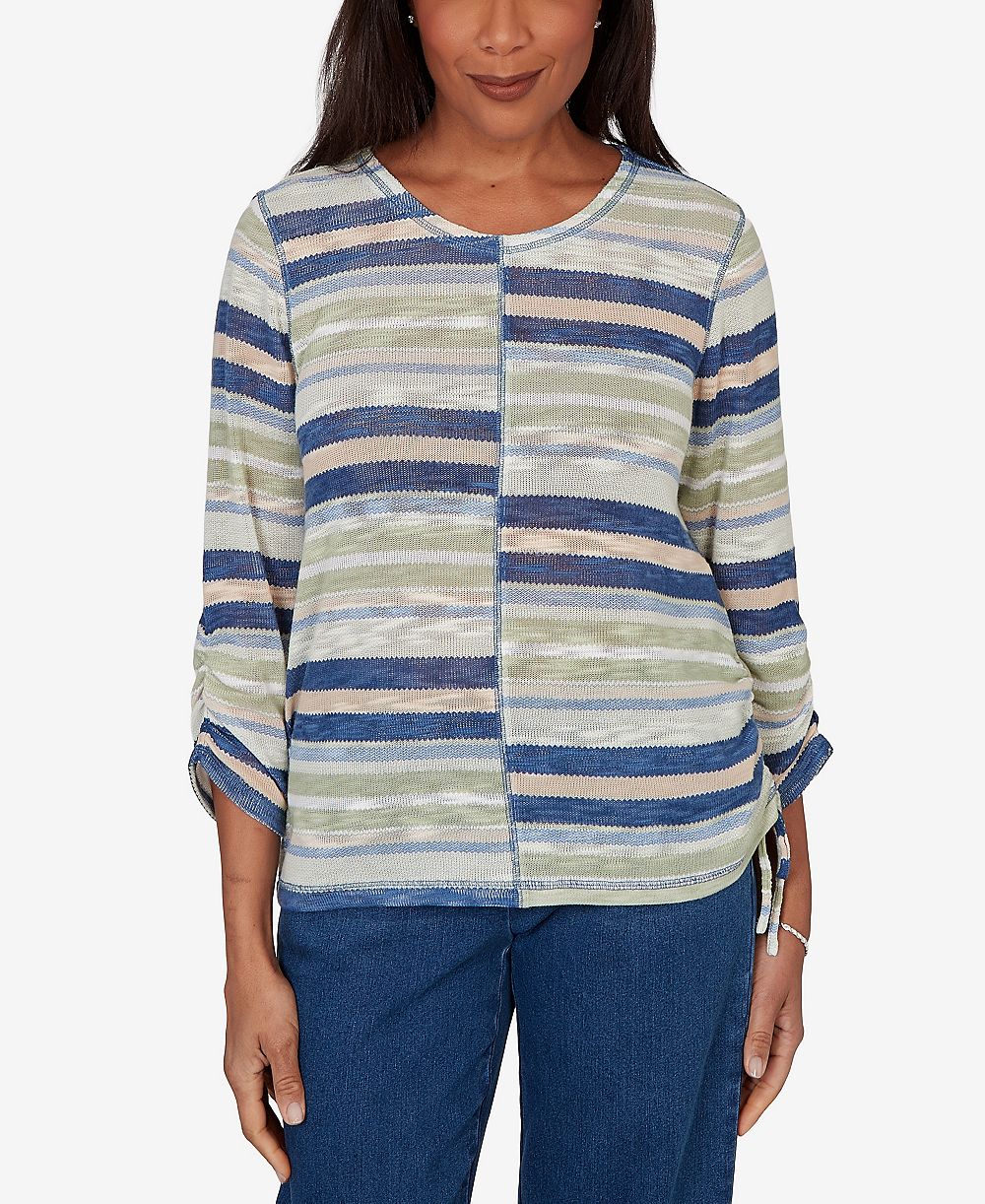 Alfred Dunner Petite Spliced Multi Stripe Knit Top