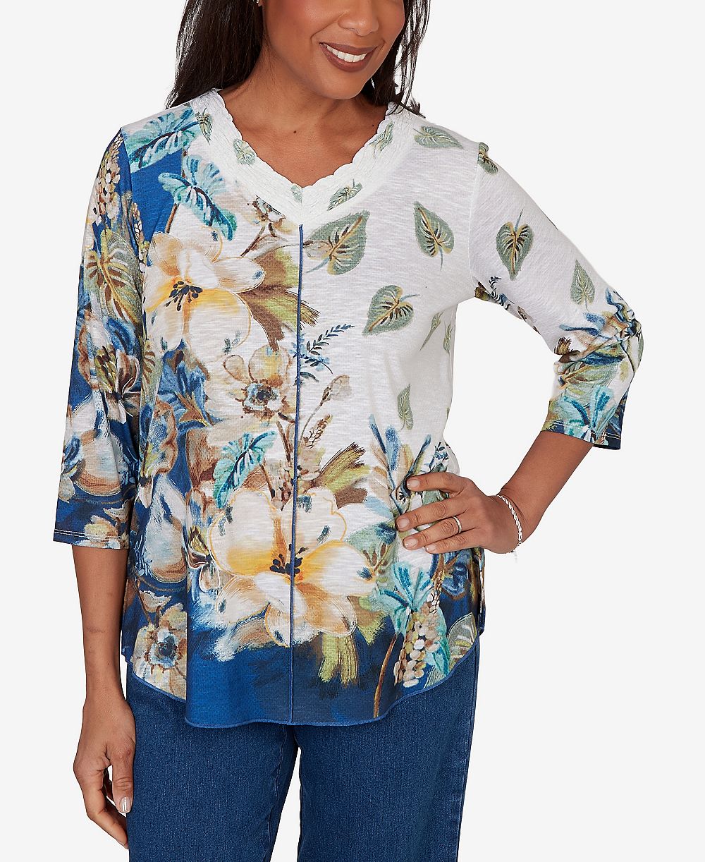 Alfred Dunner Petite Placed Texture Floral Knit Top
