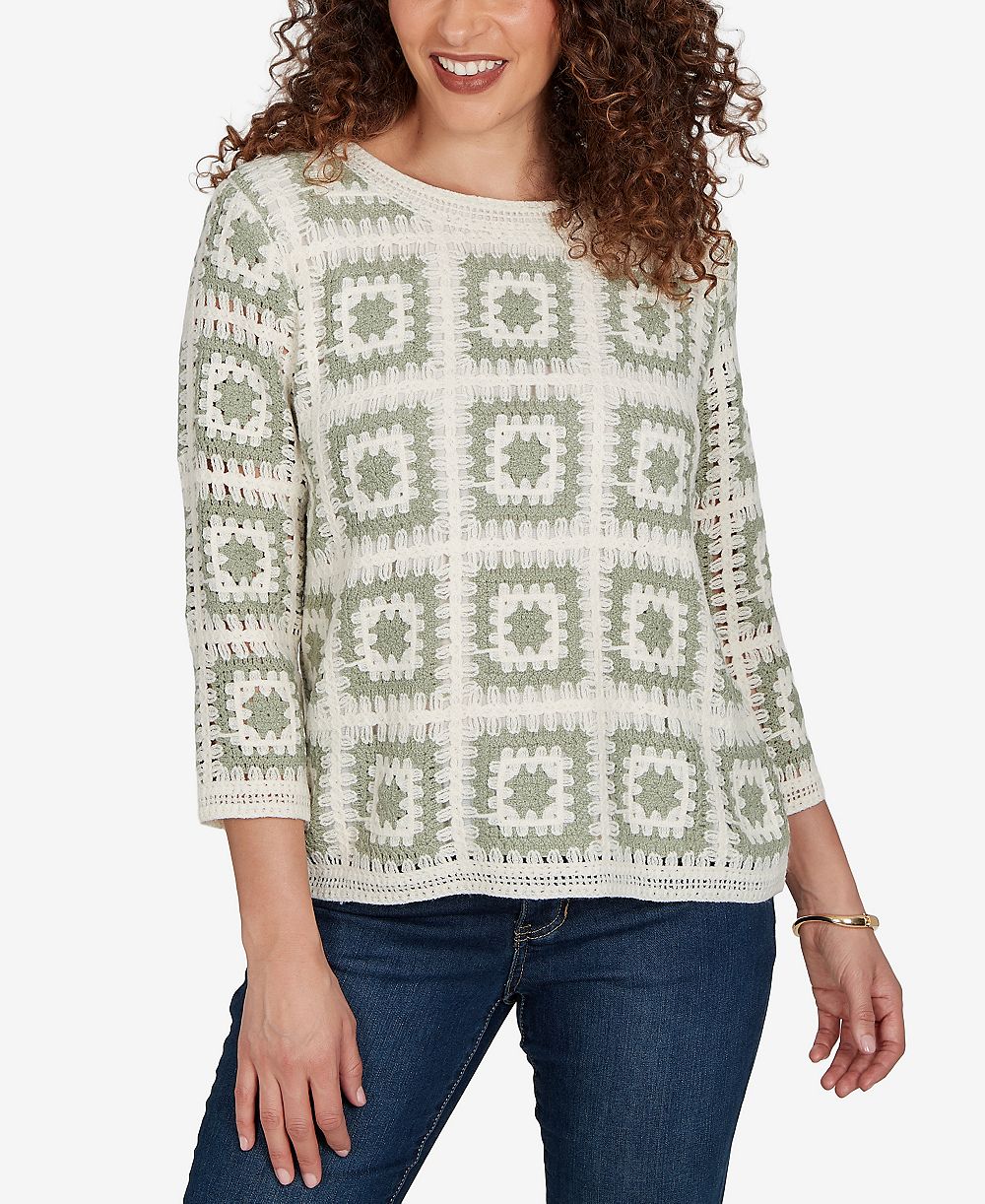 Alfred Dunner Petite Crochet Squares Top