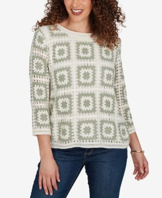 Alfred Dunner Petite Crochet Squares Top