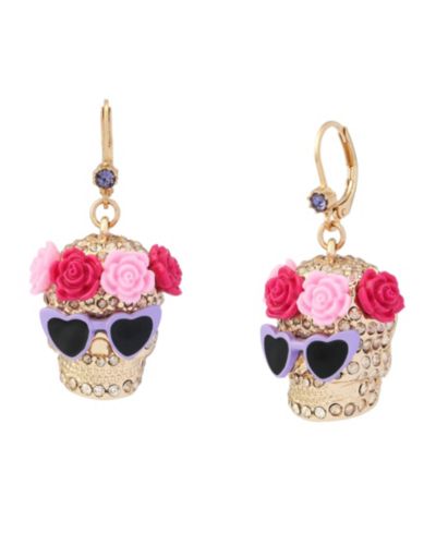 Серьги Betsey Johnson Faux-Stone Spooky Summer Flower Crown Skull Drop