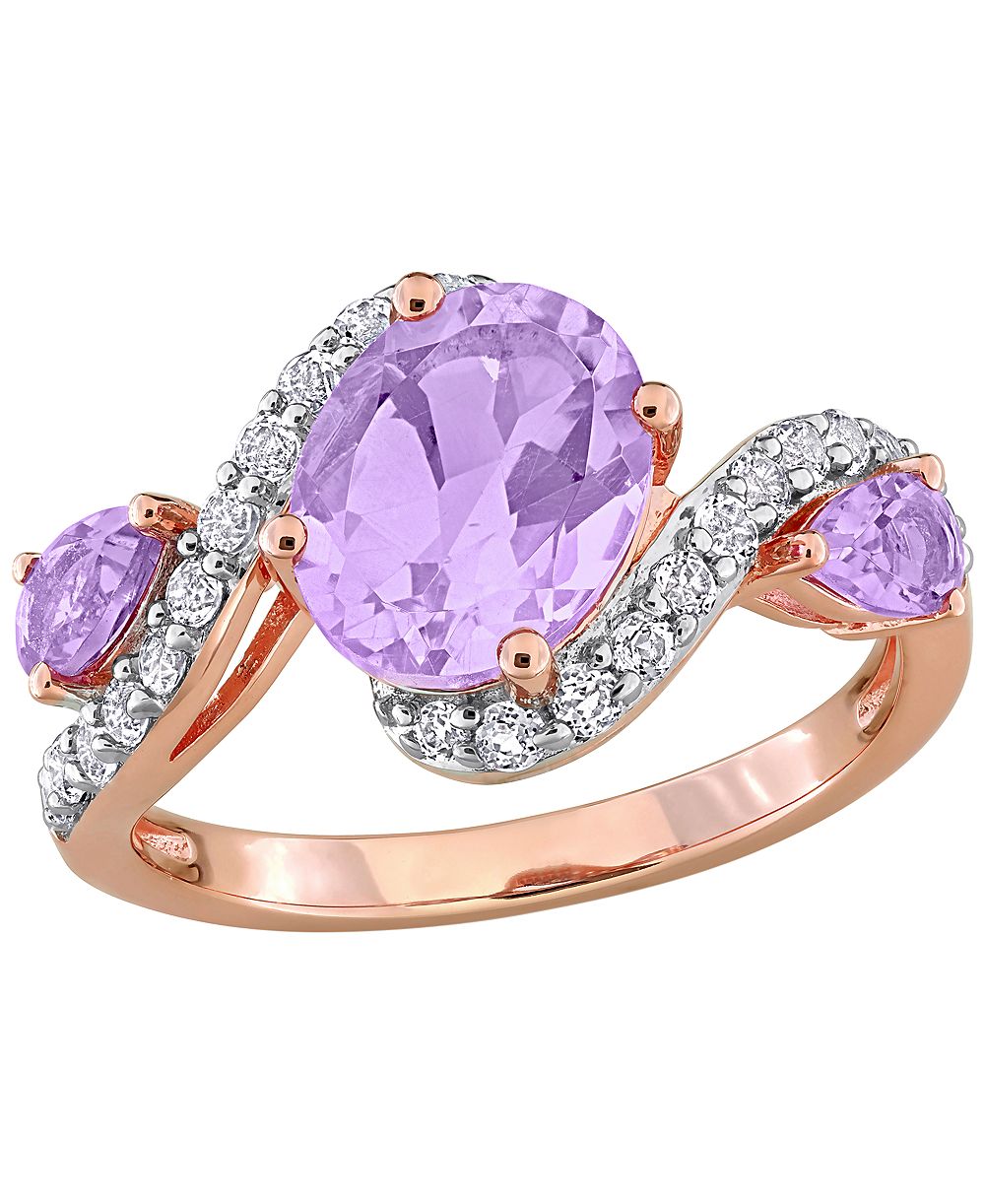 Macy's Кольцо с аметистом (2-3/8 ct. t.w.) и белым топазом (5/8 ct. t.w.) в серебре с напылением Rose Gold