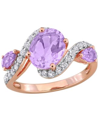 Macy's Кольцо с аметистом (2-3/8 ct. t.w.) и белым топазом (5/8 ct. t.w.) в серебре с напылением Rose Gold