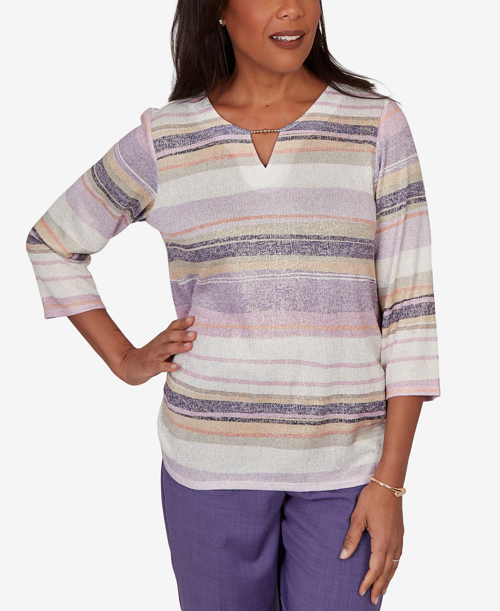 Alfred Dunner Women's Grand Bazaar Mixed Stripe Knit Top