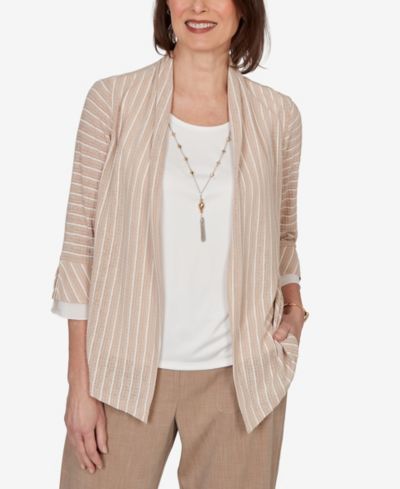 Alfred Dunner Women's Grand Bazaar Vertical Stripe Two-in-One Top with Necklace