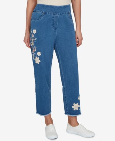 Alfred Dunner Women's Camden Market Floral Crochet Applique Ankle Jeans