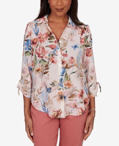 Alfred Dunner Women's Camden Market Botanical Butterfly Button-Front Top