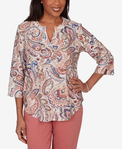 Alfred Dunner Женский трикотажный топ Camden Market Paisley с V-образным вырезом