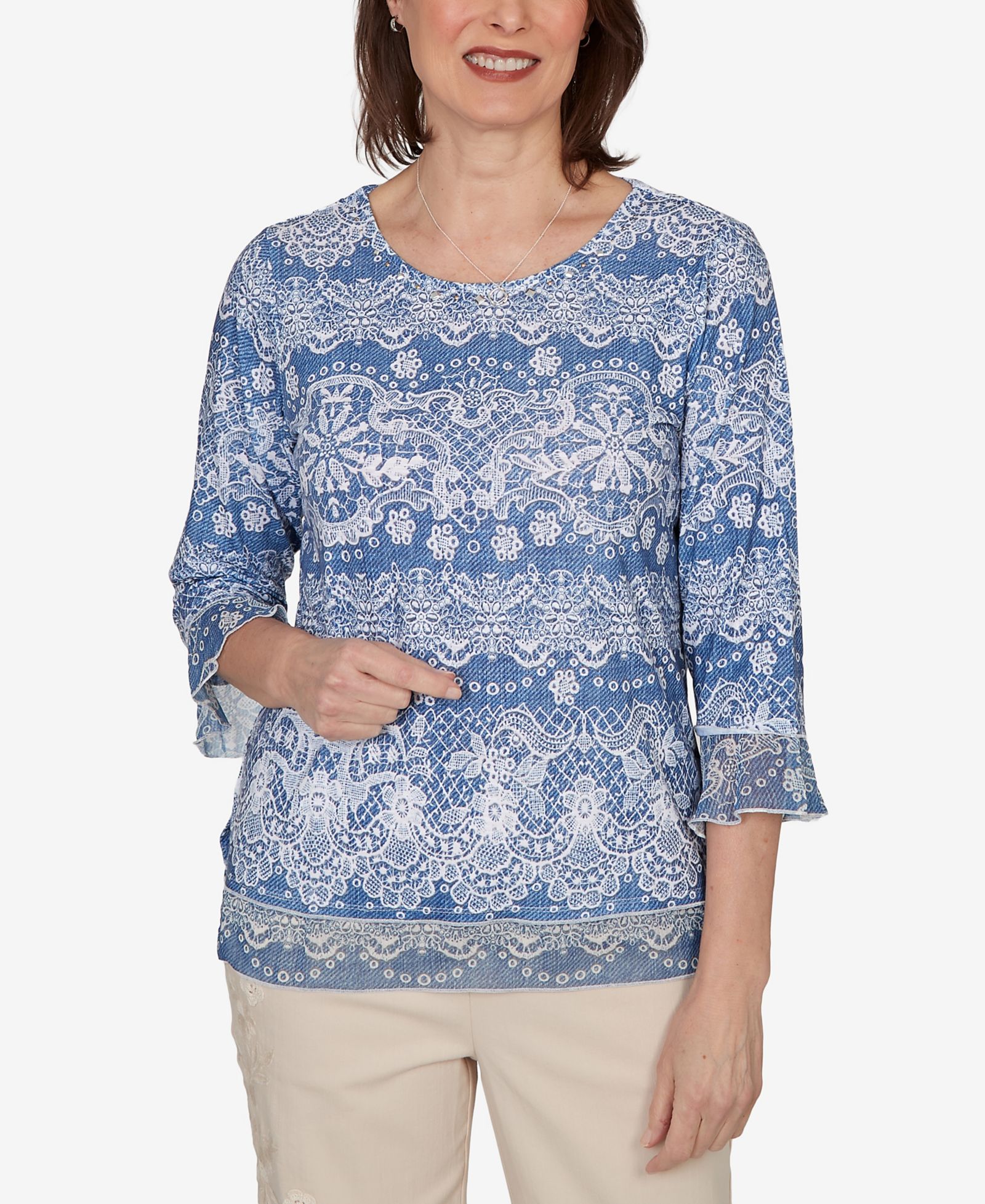 Alfred Dunner Women's Camden Market Lacey Striped Knit Top