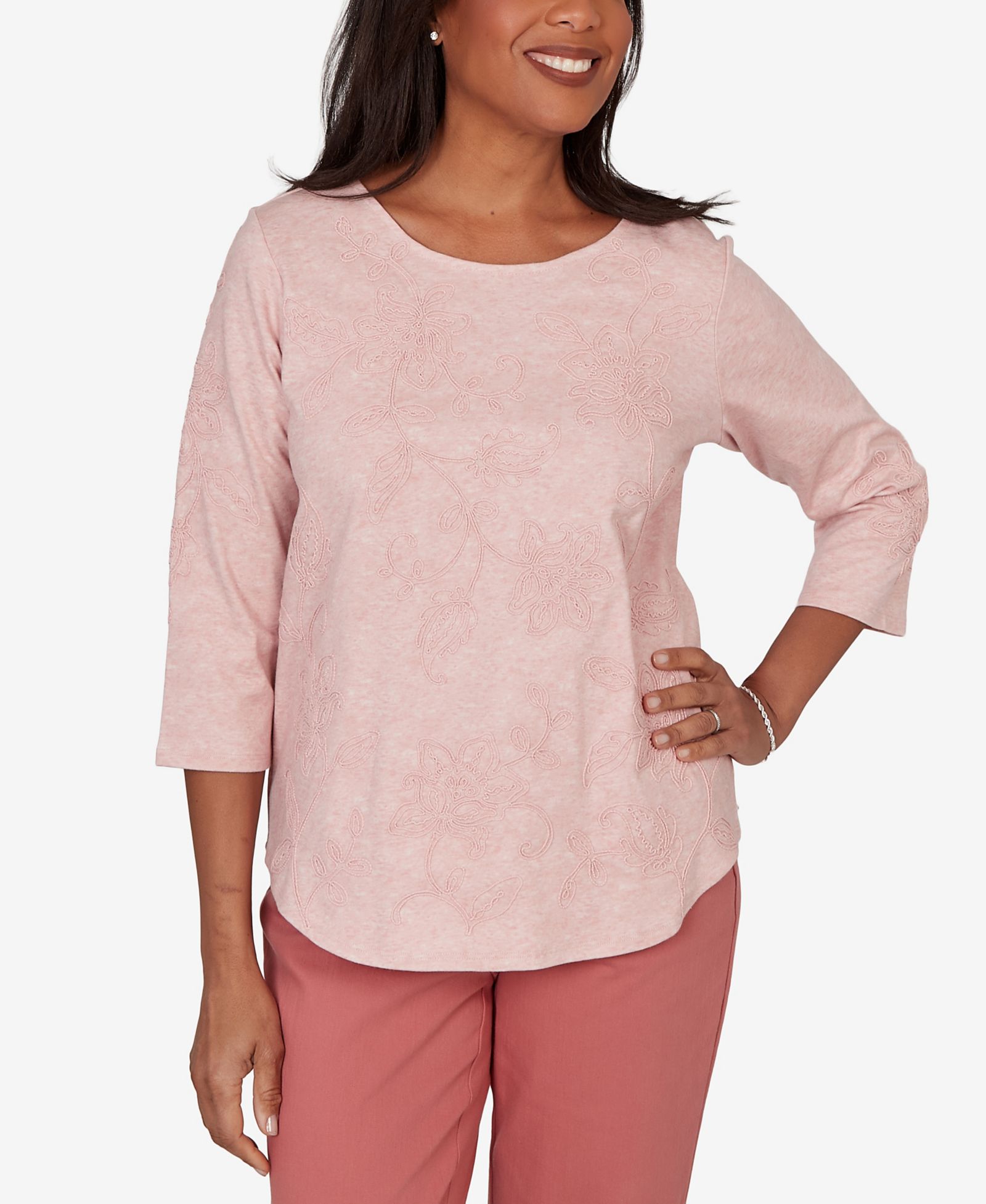Alfred Dunner Women's Camden Market Tonal Floral Soutache Knit Top