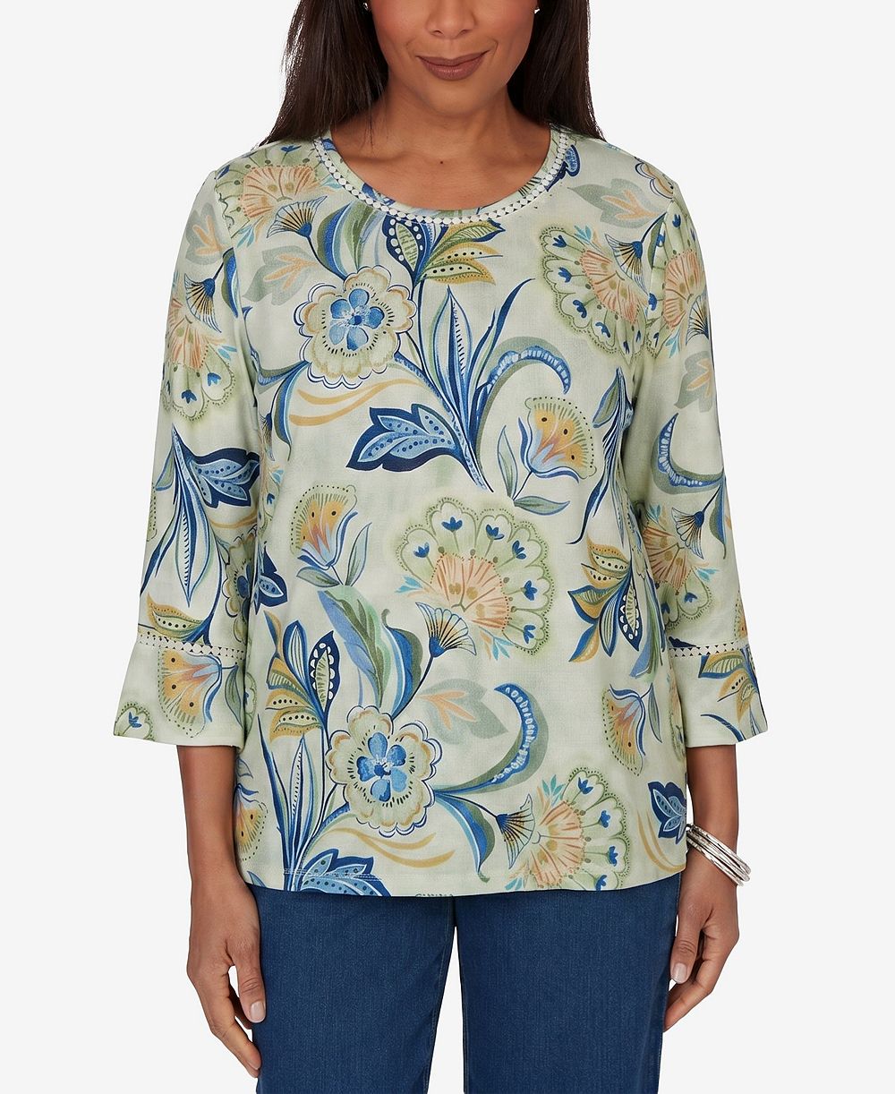 Alfred Dunner Women's Bold Meadow Floral Knit Top