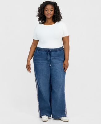 Madden Girl Trendy Plus Size Side-Striped Breakaway Jeans