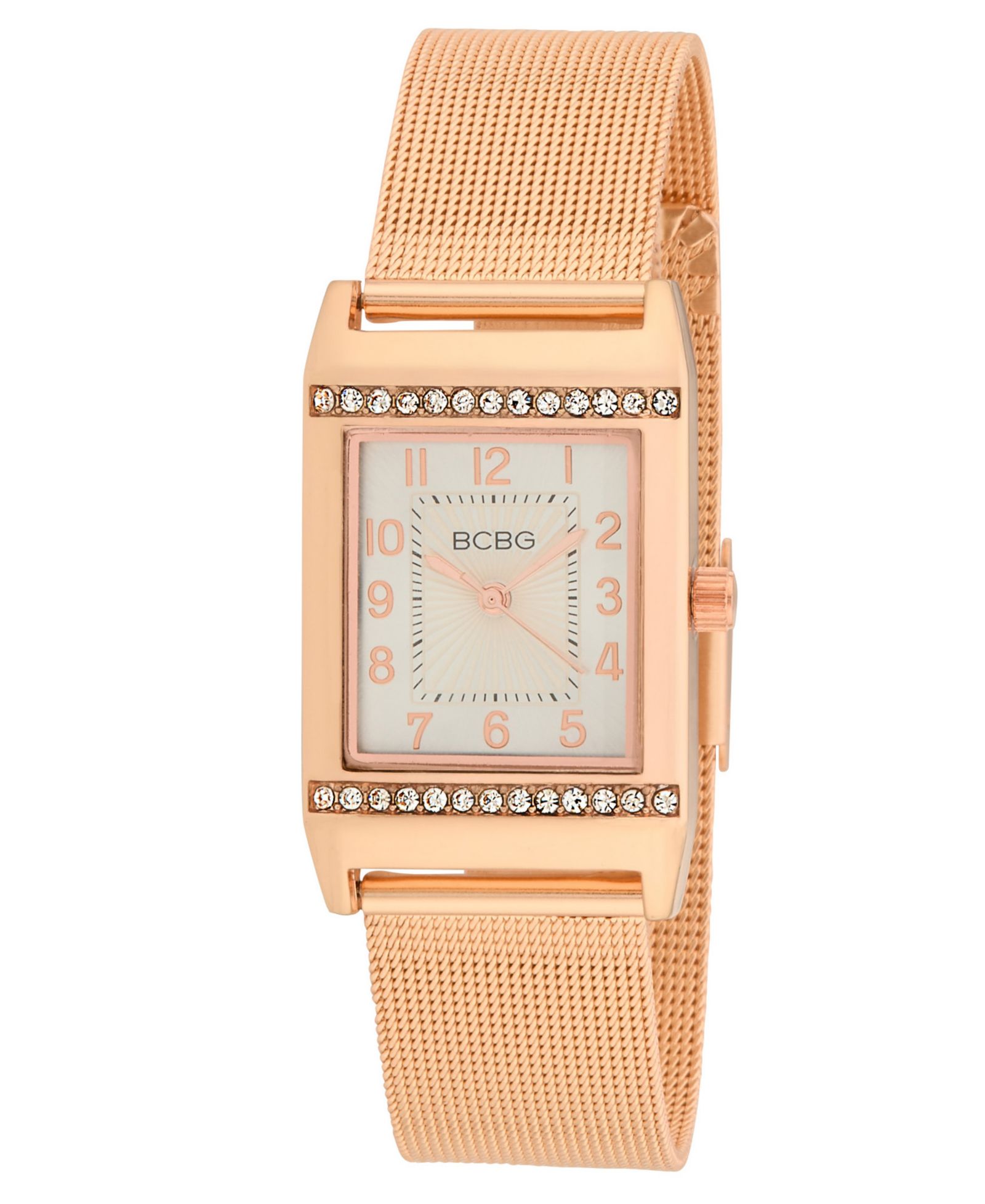 BCBG женские часы Quartz Rectangle Rose Gold Stainless Steel, 23mm