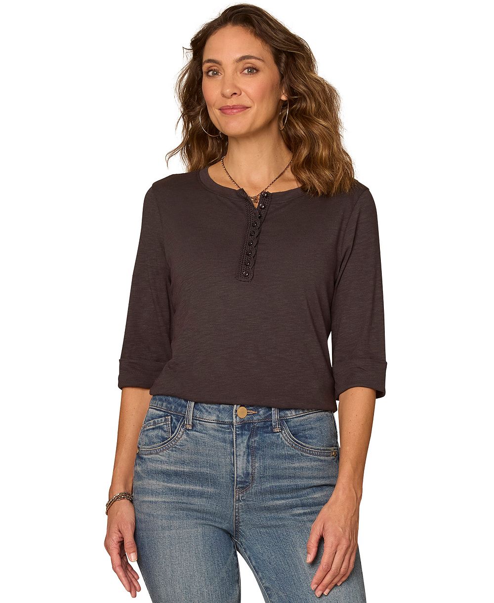Женский топ Democracy Petite Henley Neck Pull-On Knit