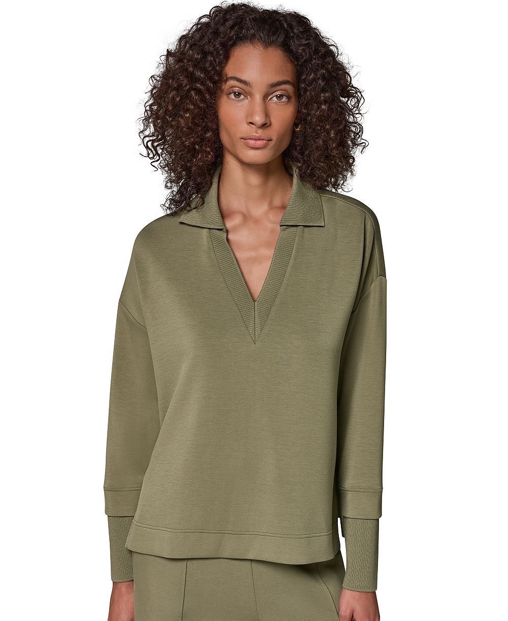 Donna Karan Weekend Женский туника топ с длинным рукавом V-образным вырезом Jet Setter