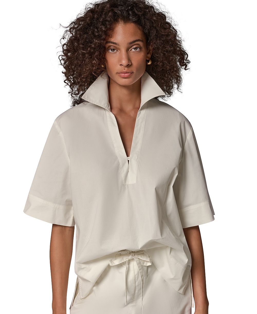 Женская блузка Donna Karan Weekend Poplin Short-Sleeve V-Neck Collared