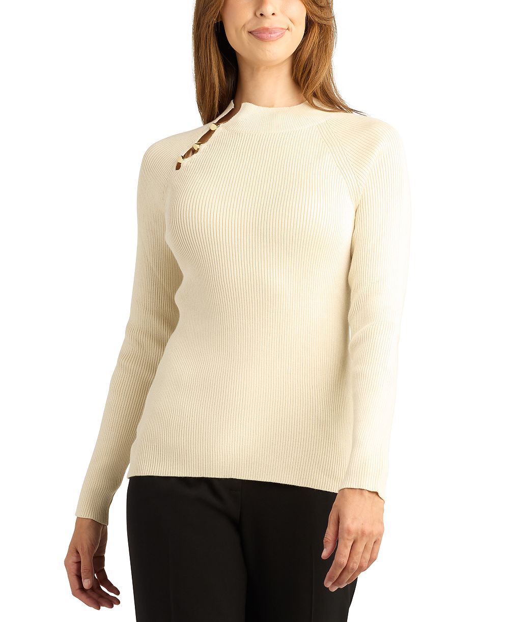 BCX Juniors' Ribbed Mock Neck Long-Sleeve Rayon-Blend Sweater