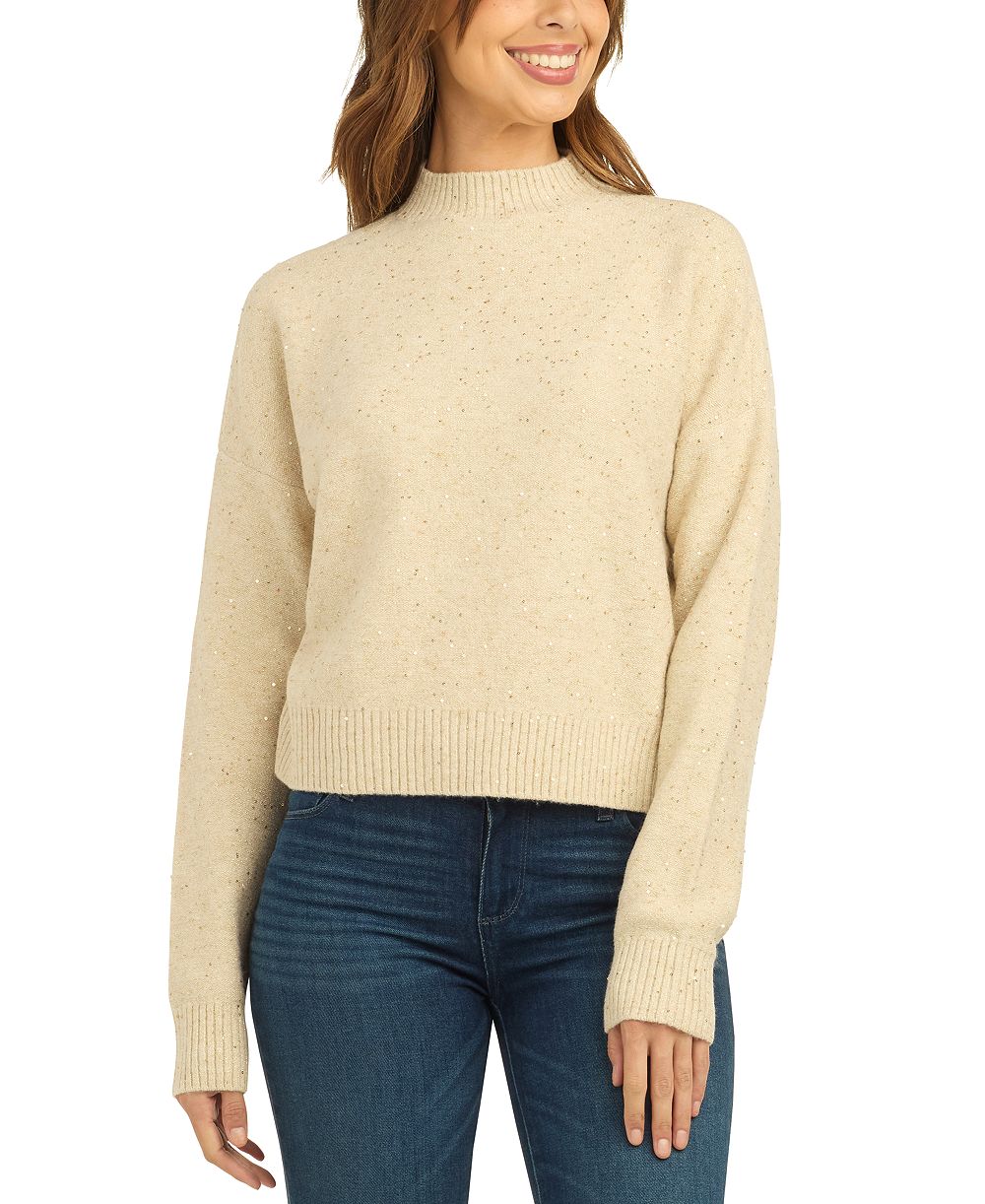 BCX Juniors' Mock Neck Long-Sleeve Metallic Sweater
