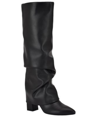 GUESS Women's Geima Tall Wide-Calf Slouchy Fold Over Block Heel Boots
