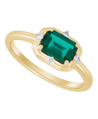 Кольцо Macy's Lab-Grown Emerald & Diamond в 14k Yellow Gold-Plated Sterling Silver