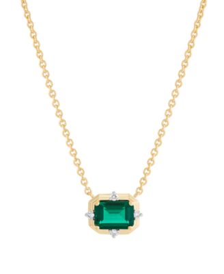 Подвеска с выращенным изумрудом (7/8 ct. t.w.) и бриллиантом (1/20 ct. t.w.) из желтого позолоченного стерлингового серебра
