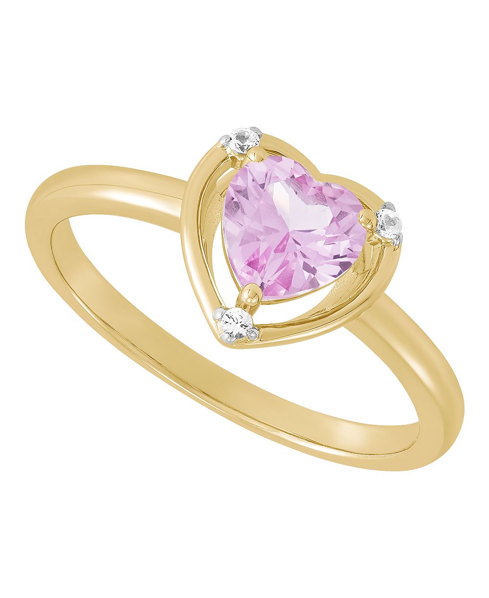 Macy's Lab-Grown Pink Sapphire (1 ct. t.w.) & Lab-Grown White Sapphire (1/20 ct. t.w.) Ring in 14k Yellow Gold-Plated Sterling Silver