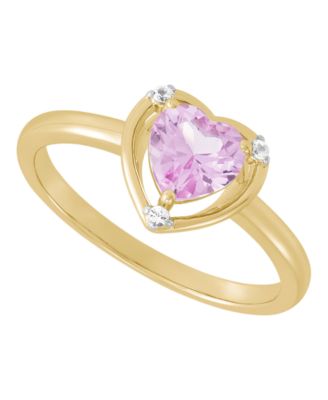 Кольцо Macy's с розовым сапфиром (1 ct. t.w.) и белым сапфиром (1/20 ct. t.w.), серебро с напылением 14k Yellow Gold